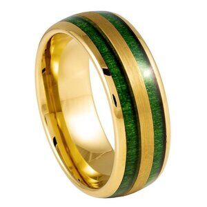 New Gold plated Green Jade Wood inlay 8mm men's Tungsten Wedding Band